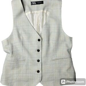Zara Light Green Plaid Vest
